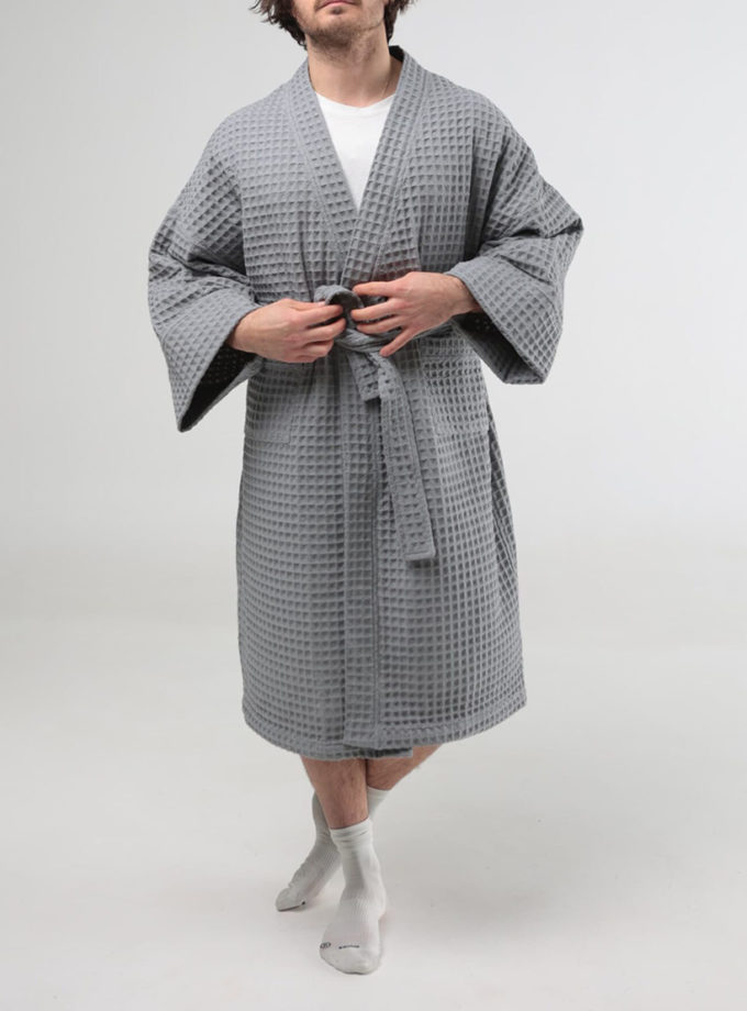 Чоловічий вафельний халат сірий BEDCLOZZZES (BEDCLZ_06)