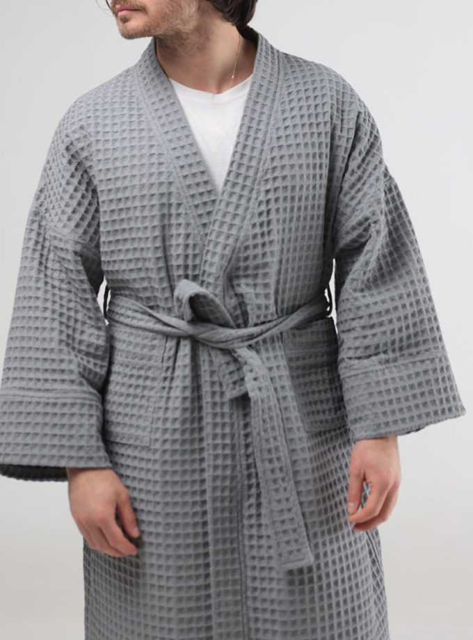 Чоловічий вафельний халат сірий BEDCLOZZZES (BEDCLZ_06)