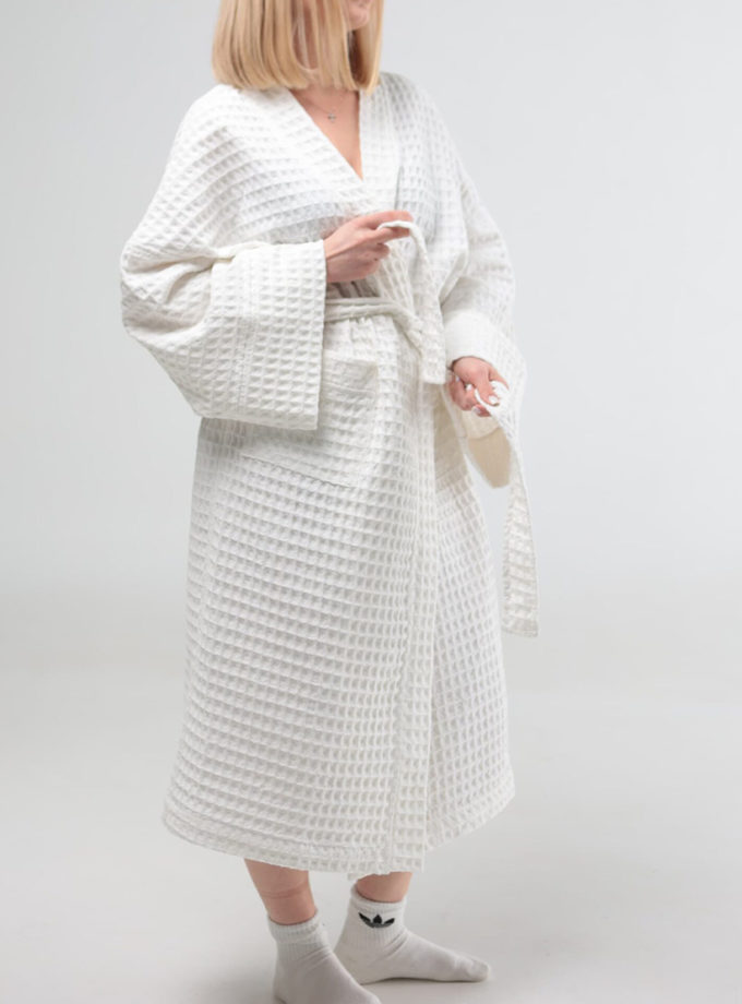 Жіночий вафельний халат білий BEDCLOZZZES (BEDCLZ_09)