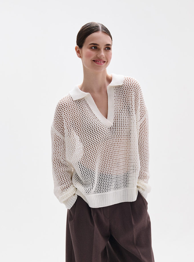 Поло ажурне молочного кольору FIORE BIANCO (FRBC_FB_0823_wht)