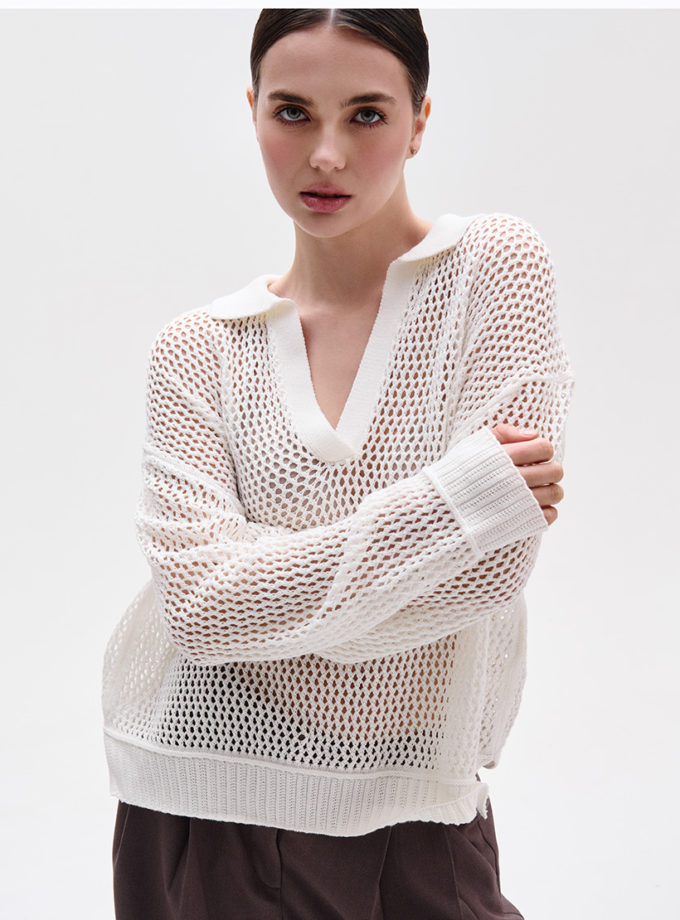 Поло ажурне молочного кольору FIORE BIANCO (FRBC_FB_0823_wht)