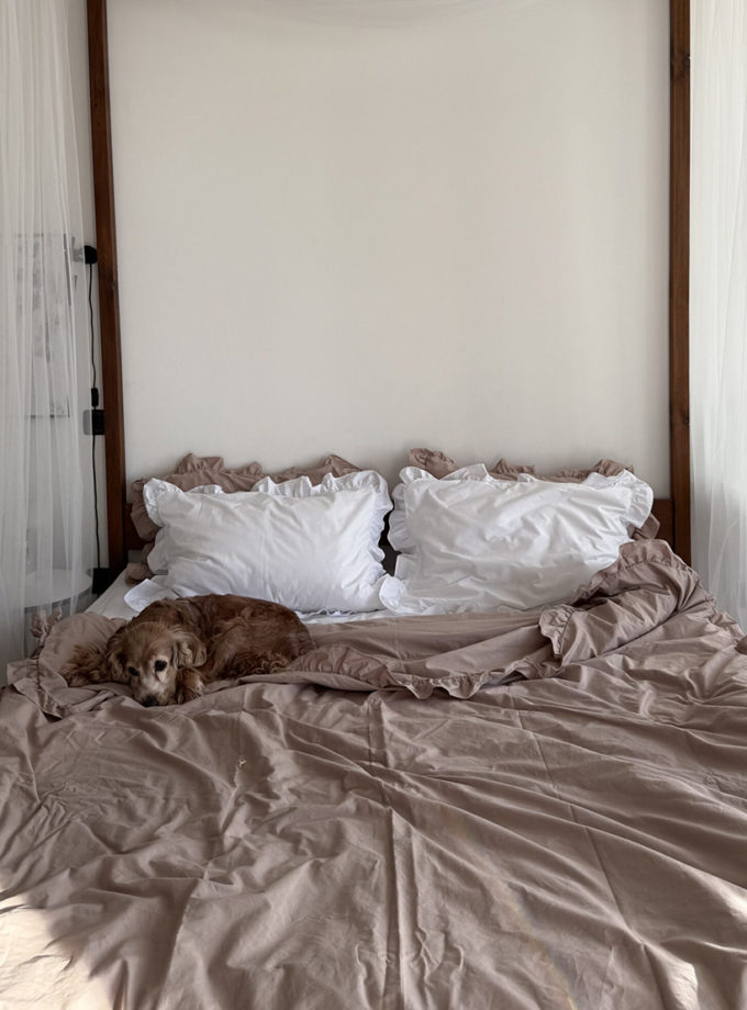 Постільна білизна з рюшами білий+мокко BEDCLOZZZES (BEDCLZ_3921-1-2)