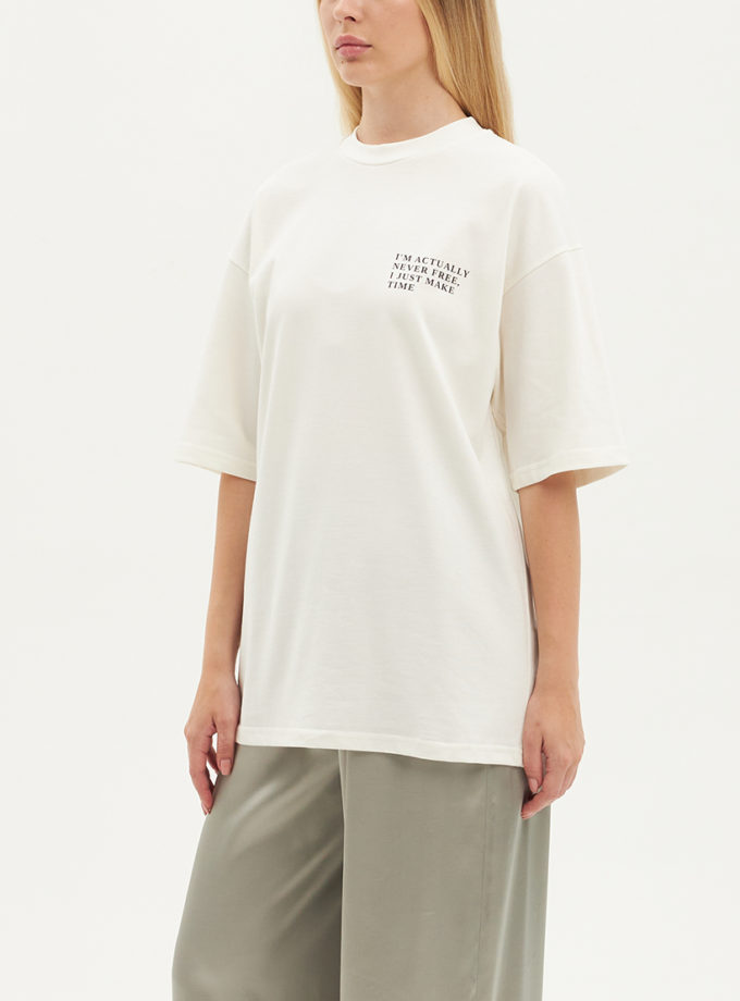 Оверсайз футболка з написом молочного кольору ATTIE (ATT_TSRTM04)