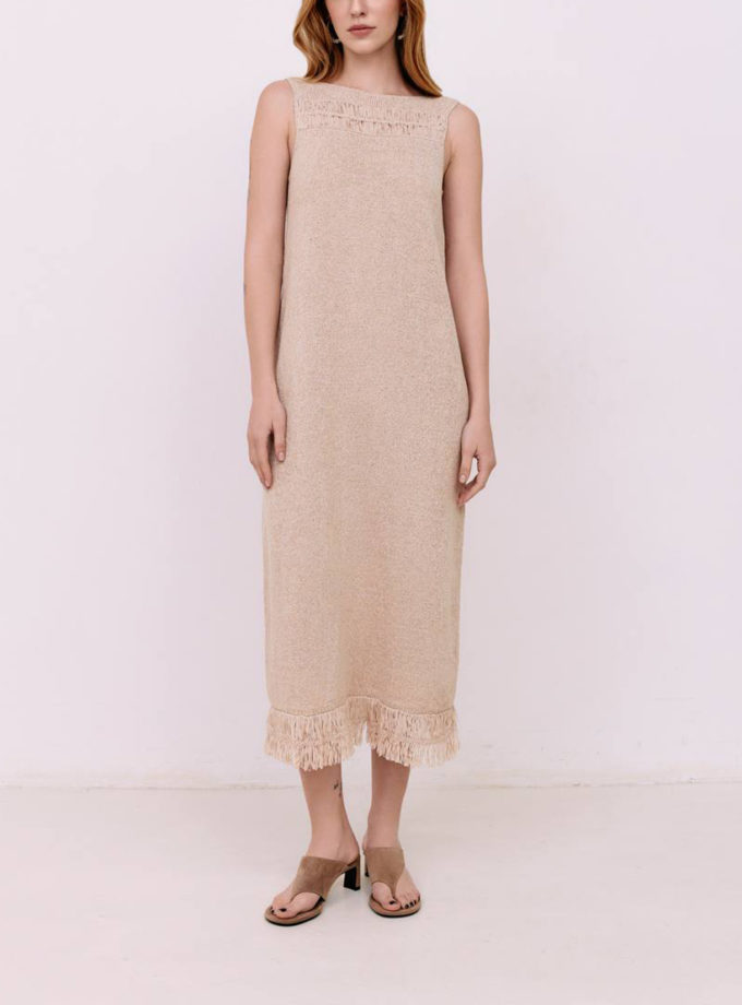 Сукня міді з бахромою - Пісочний WKMF (WKMF_209_1)
