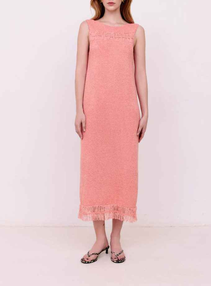 Сукня міді з бахромою - Кораловий WKMF (WKMF_209_2)