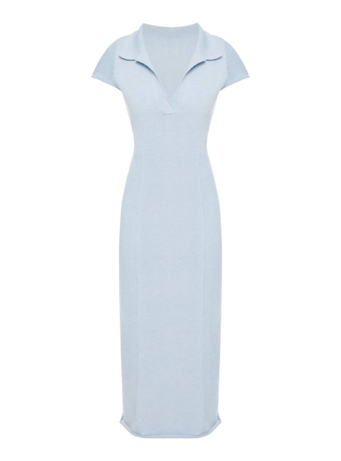 Сукня міді з коміром-поло - Небесно-блакитний WKMF (WKMF_210_1) - фото 5