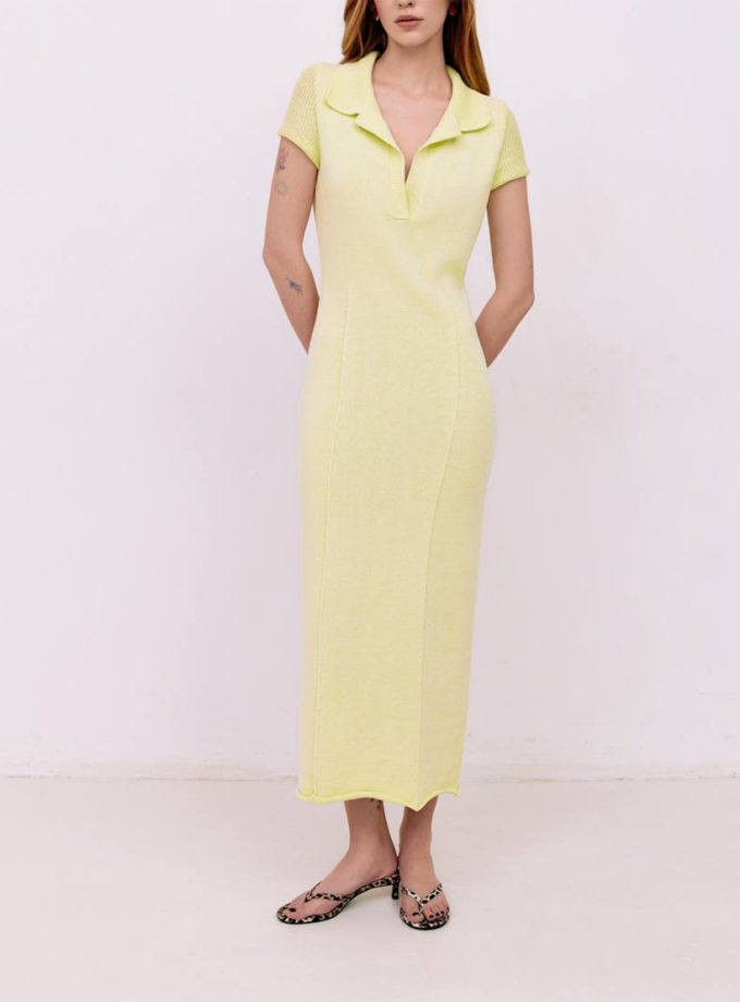 Сукня міді з коміром-поло - Лаймовий WKMF (WKMF_210_2)