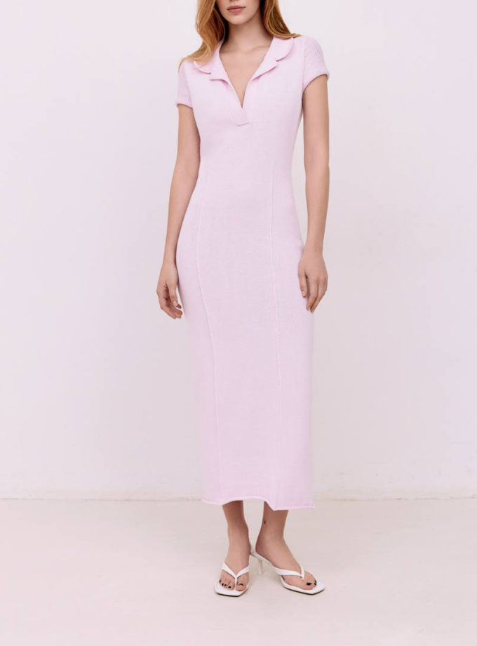 Сукня міді з коміром-поло - Рожевий WKMF (WKMF_210_3)