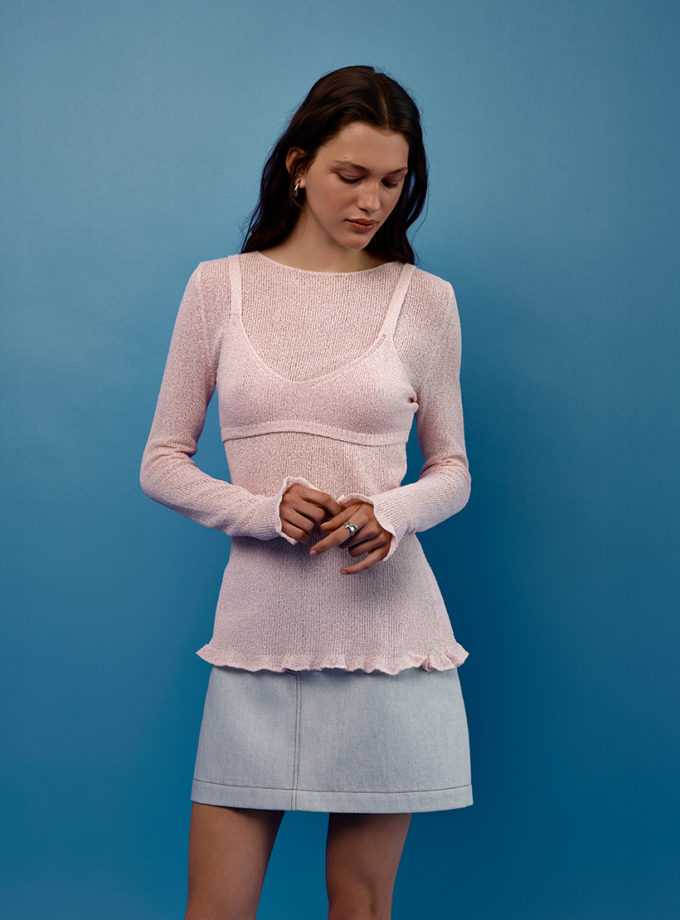 В'язаний лонгслів з рюшами - Ніжно-рожевий WKMF (WKMF_281_1)