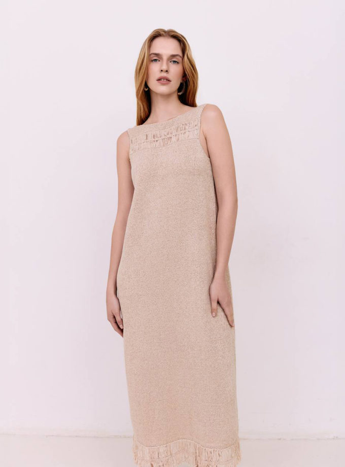 Сукня міді з бахромою - Пісочний WKMF (WKMF_209_1)