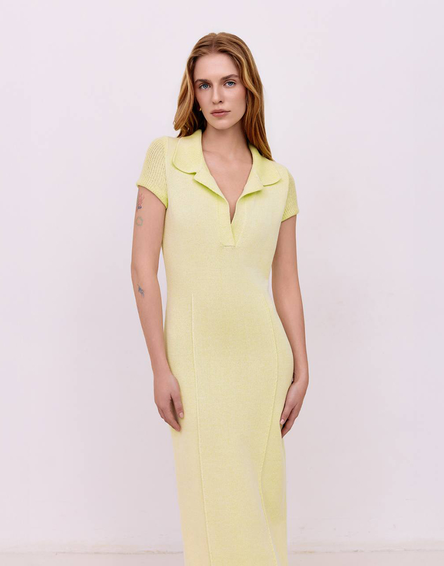 2 Сукня міді з коміром-поло - Лаймовий WKMF (WKMF_210_2) - фото 3