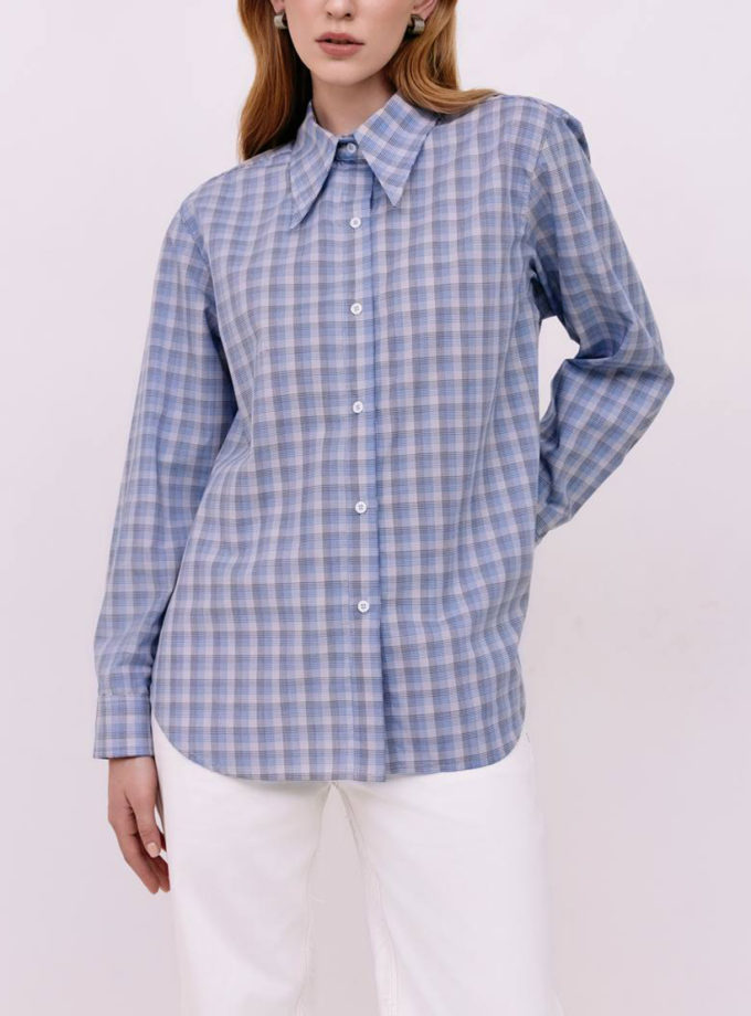 Сорочка в клітинку - Блакитно-бежева WKMF (WKMF_215_1)