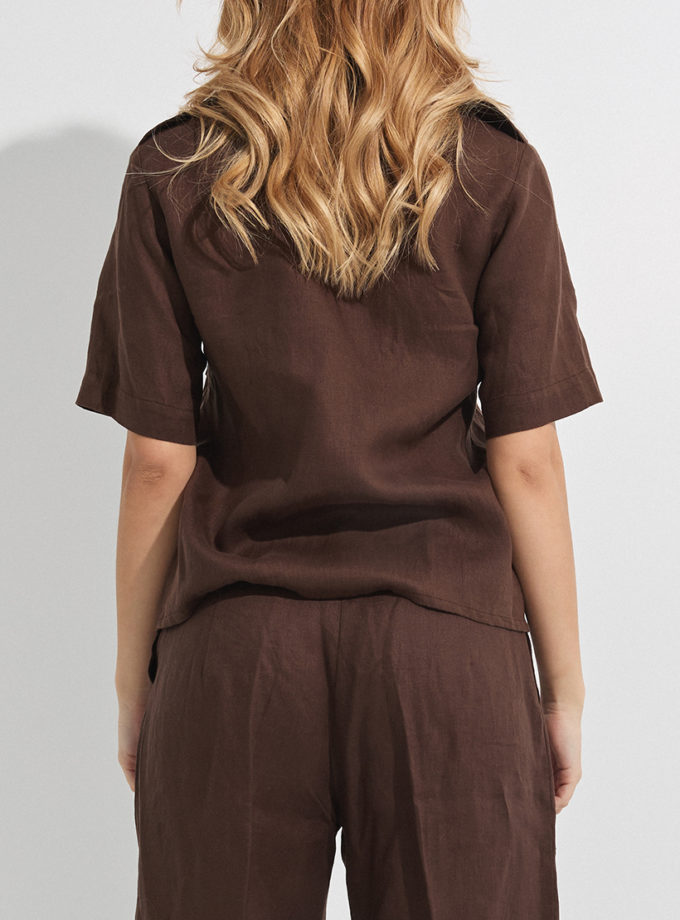 Лляна сорочка шоколадного кольору THE ESSENCE (ESSENCE_THE-129)