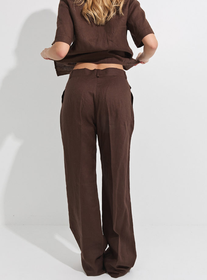 Лляні штани шоколадного кольору THE ESSENCE (ESSENCE_THE-128)