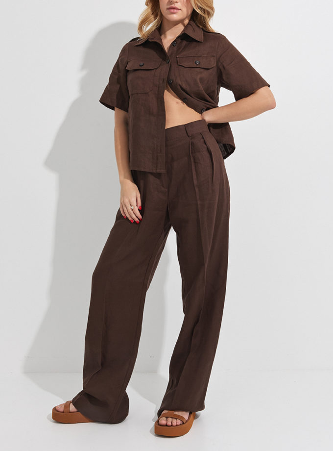 Лляний костюм шоколадного кольору THE ESSENCE (ESSENCE_THE-127)