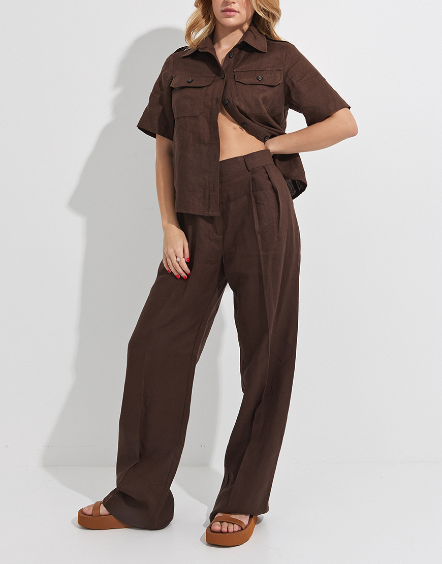 22.05theessence4523 Лляні штани шоколадного кольору THE ESSENCE (ESSENCE_THE-128) - фото 4