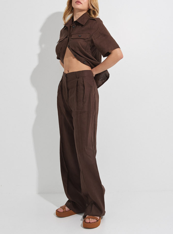 Лляні штани шоколадного кольору THE ESSENCE (ESSENCE_THE-128)