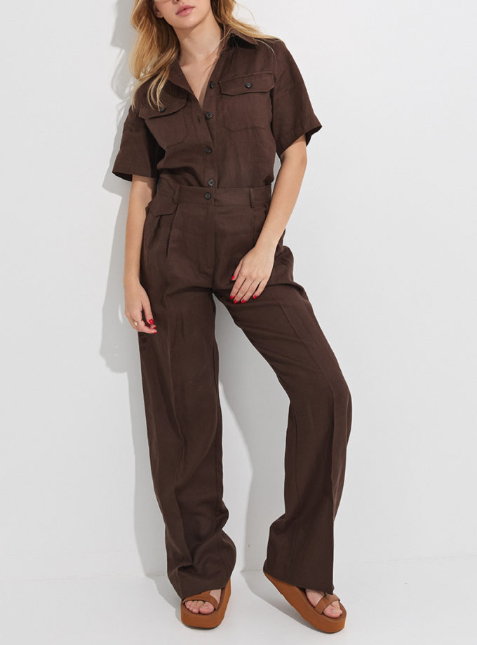 Лляний костюм шоколадного кольору THE ESSENCE (ESSENCE_THE-127)