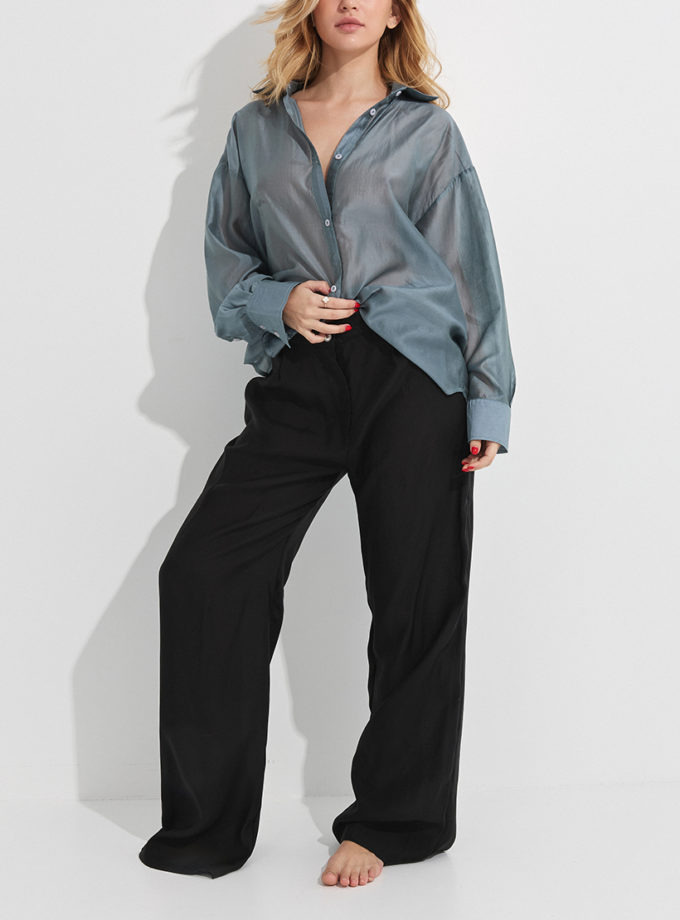 Чорні широкі штани з легкої тканини THE ESSENCE (ESSENCE_THE-138)