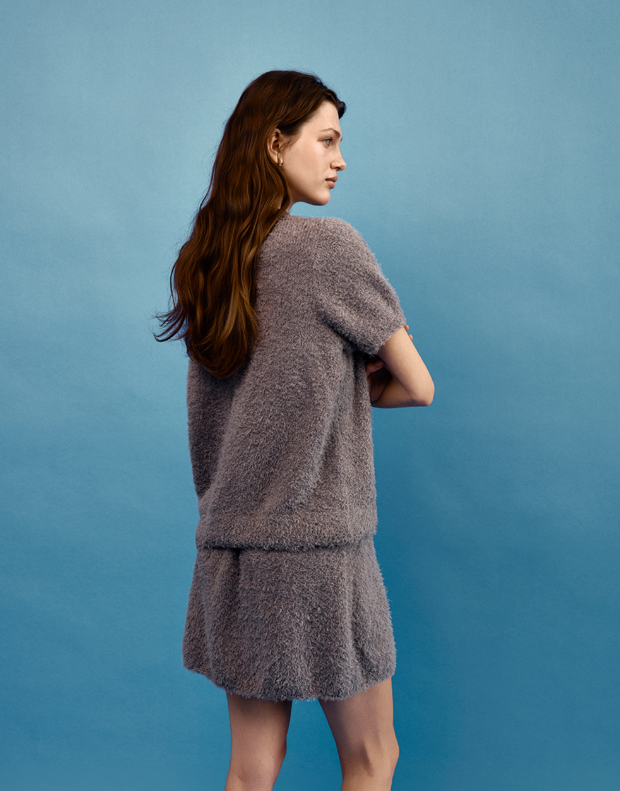 Evoto В'язаний светр з короткими рукавами - Сірий WKMF (WKMF_279_2) - фото 3