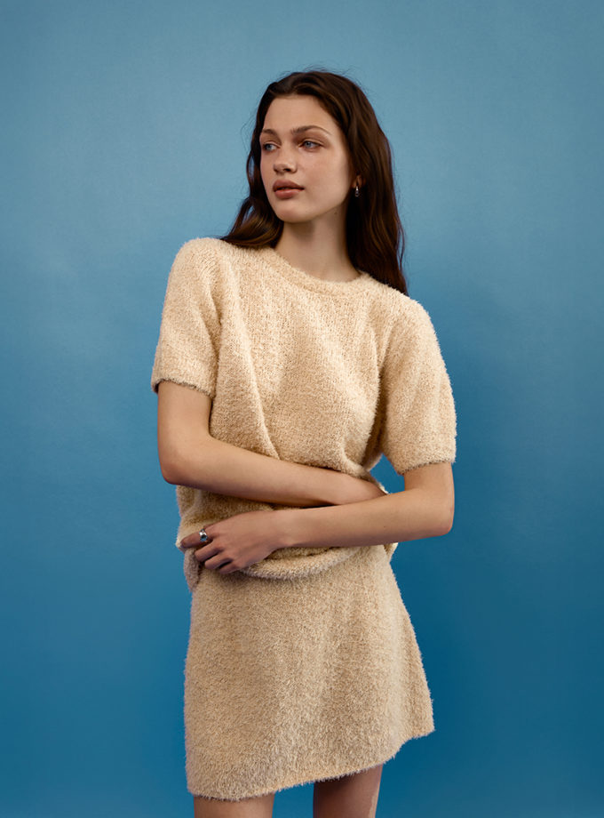 В'язаний светр з короткими рукавами - Пісочний WKMF (WKMF_279_1)