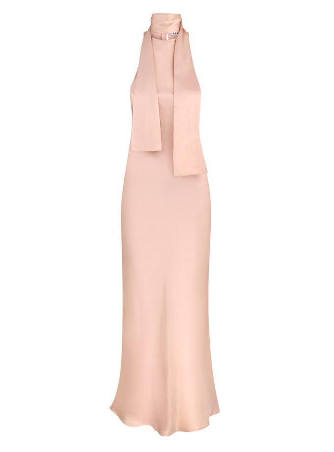 Пудрова сукня максі довжини з вирізом халтер та краваткою IRARO (IR_SS25_DP_023) - фото 7