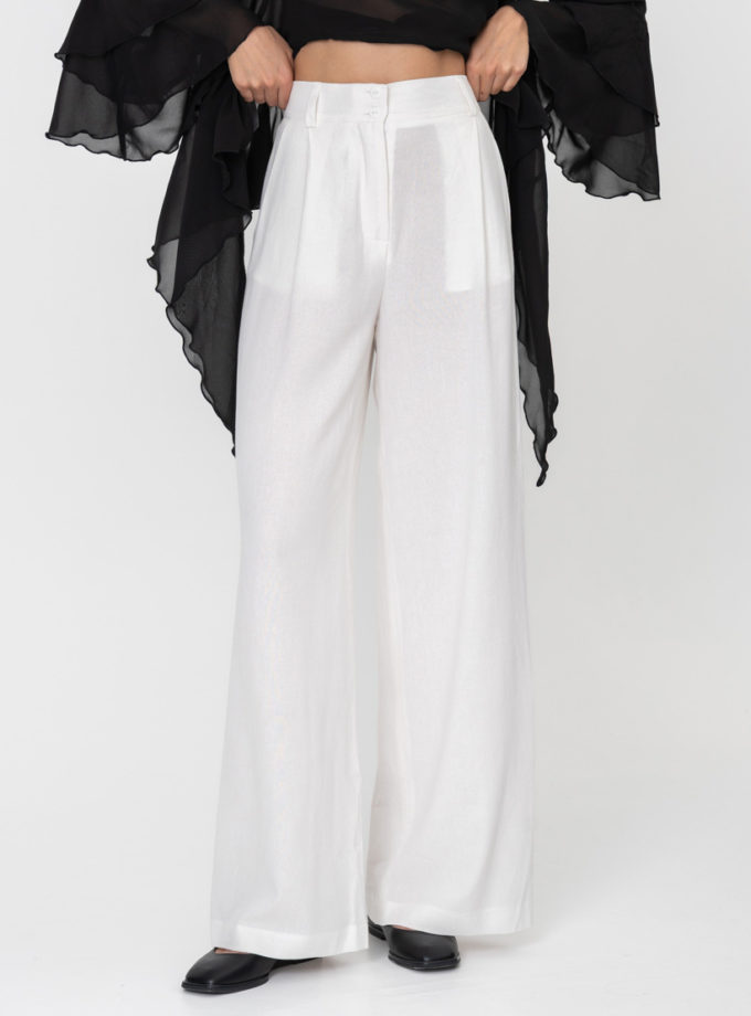 Брюки-палаццо із льону білі GET DRESSED. (GD_SS25_161)