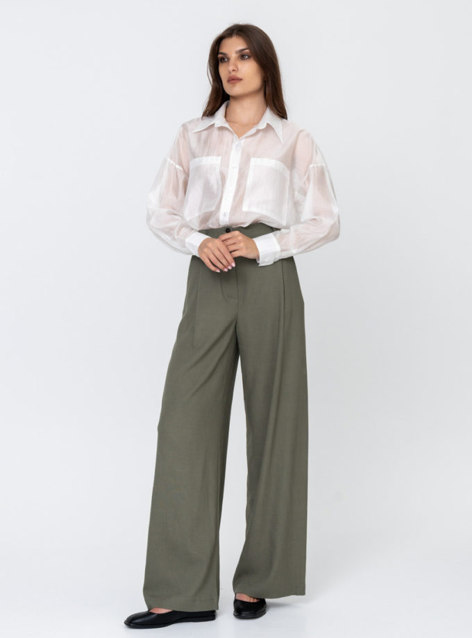 Брюки-палаццо із льону хакі GET DRESSED. (GD_SS25_163)