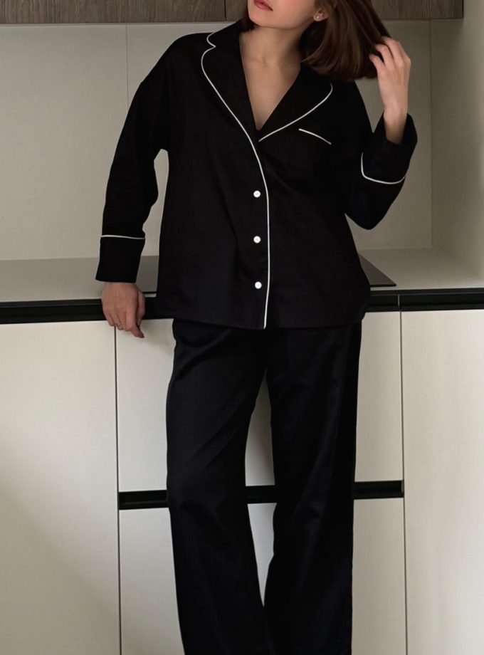 Сатинова піжама чорного кольору з білим кантом BEDCLOZZZES (BEDCLZ_pj_05)
