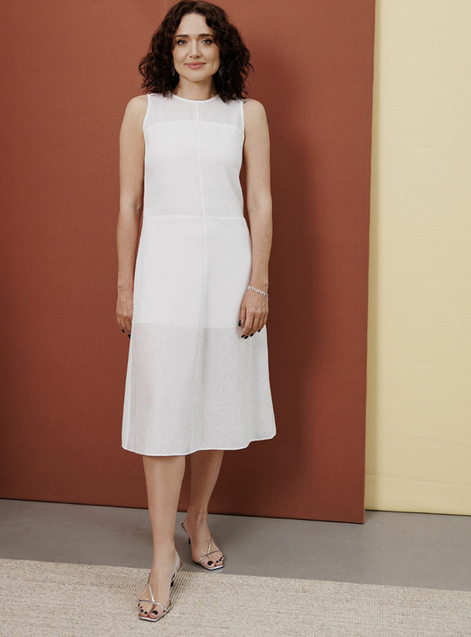 Сукня в білому кольорі з льону з бавовною SANVY (SNV_SANDR_LB_3)