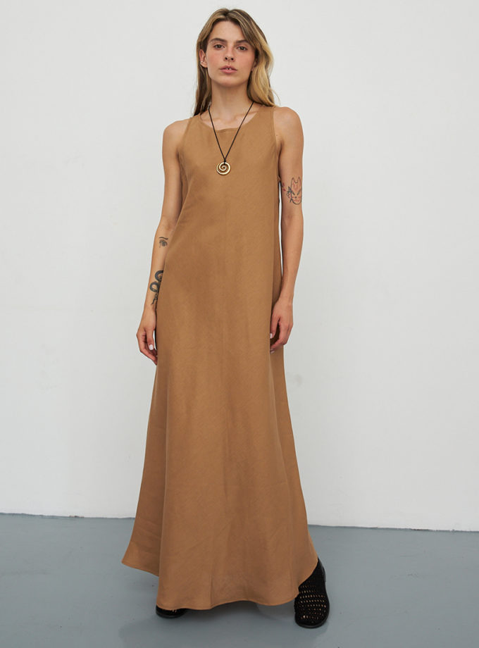 Сукня з льону гірчиця BALCONY GARMENT (BLCN_1342)