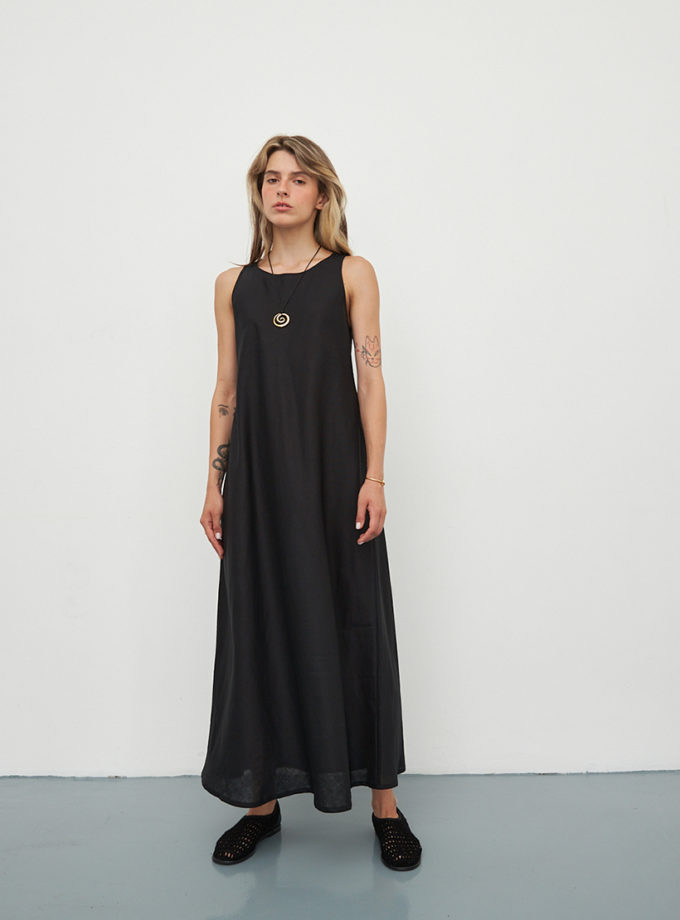 Сукня з льону чорна BALCONY GARMENT (BLCN_1343)