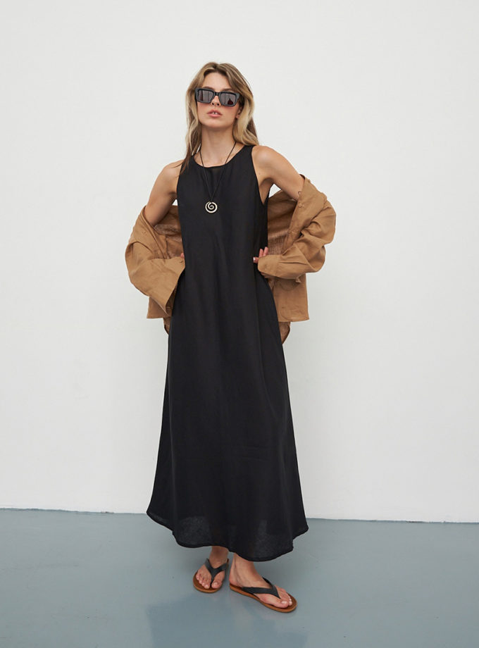 Сукня з льону чорна BALCONY GARMENT (BLCN_1343)