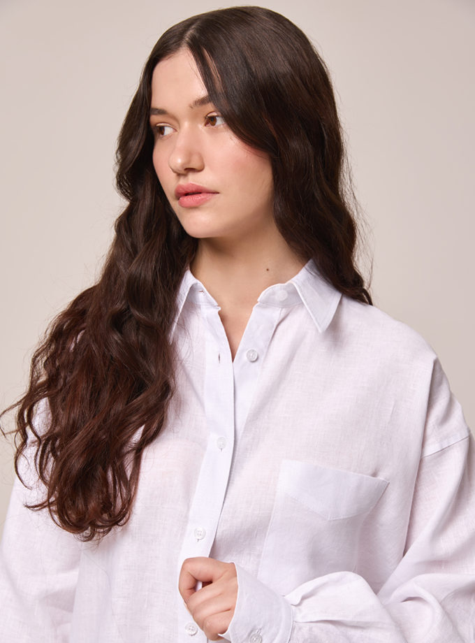 Лляна сорочка з довгим рукавом біла NATALIA BAS (NatB_SLW-2)