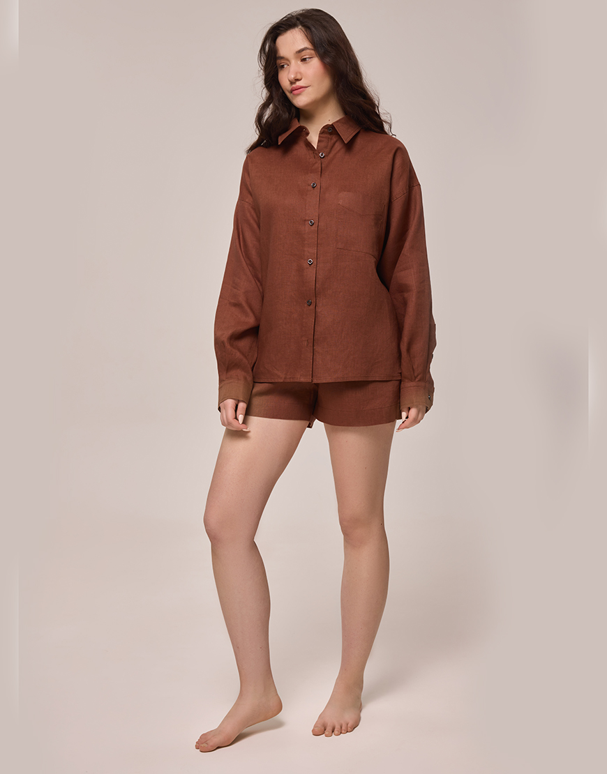 21.06Bas3197 Лляні шорти коричневі NATALIA BAS (NatB_PLС-1) - фото 2