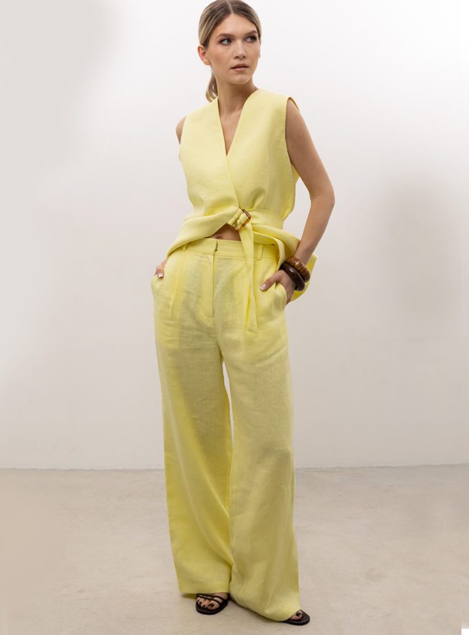 Штани палаццо льняні у пастельно-жовтому кольорі LiSOLODKA (LS_0022_25)