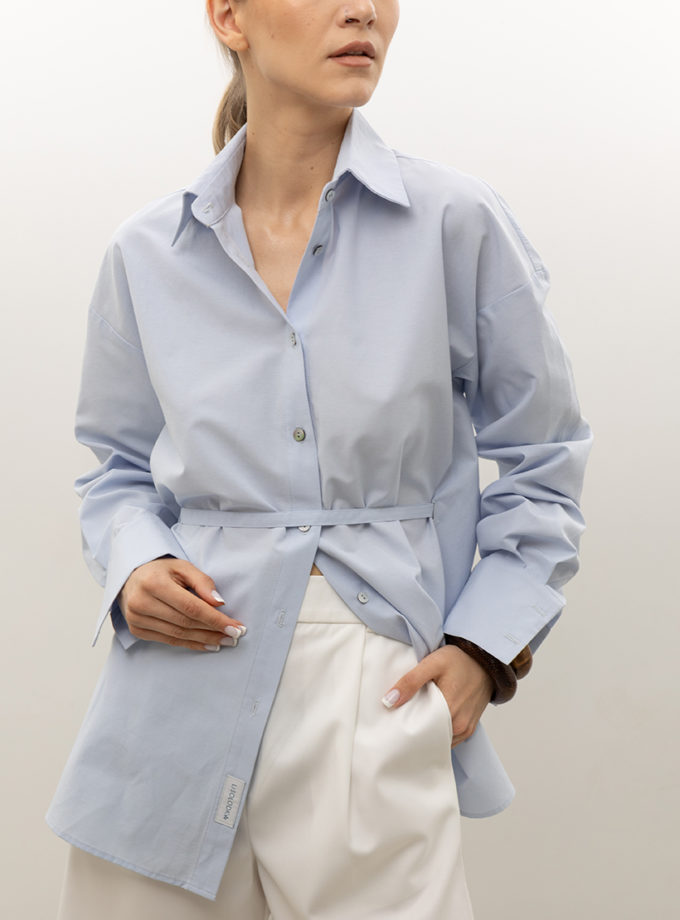 Блакитна сорочка з поясом LiSOLODKA (LS_0021_25)