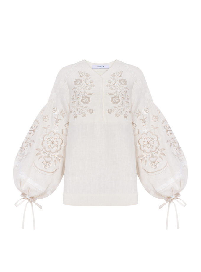 Лляна блуза молочного кольору Орьнек ETNODIM (ETN_ornek_milk)