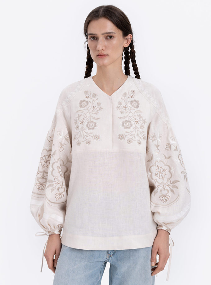 Лляна блуза молочного кольору Орьнек ETNODIM (ETN_ornek_milk)