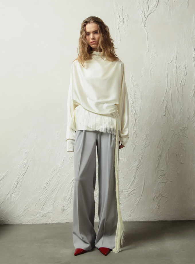 Блуза з відкрітою спиною молочна ALEXANDER VANAVI (AV_ATHENA_01)