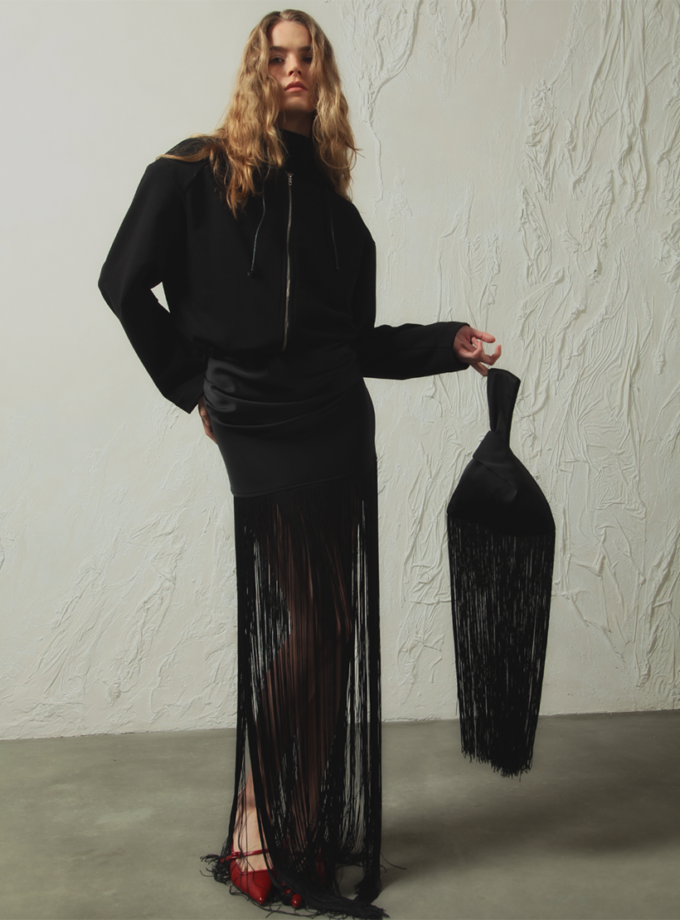 Сумка з бахромою чорна ALEXANDER VANAVI (AV_TYSHA_00)