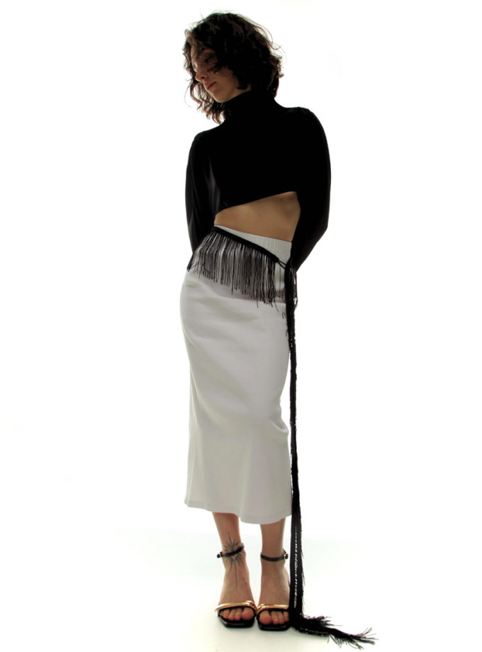 Пояс-боа з бахрамою чорний ALEXANDER VANAVI (AV_SHYM_00)