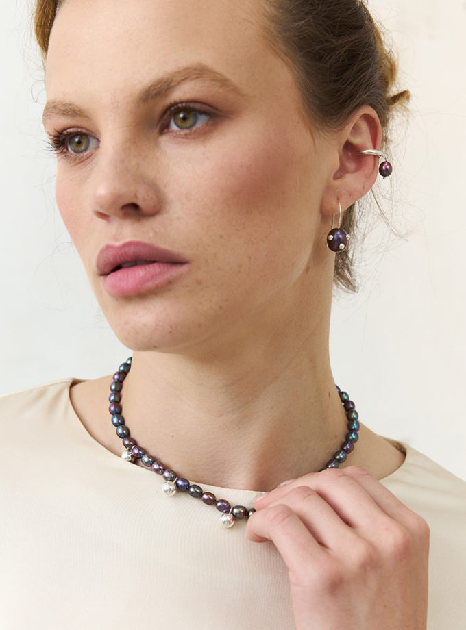 Намисто з чорних перлин з краплинами срібла SOLAR SILVER (SLSR_SSN_110)