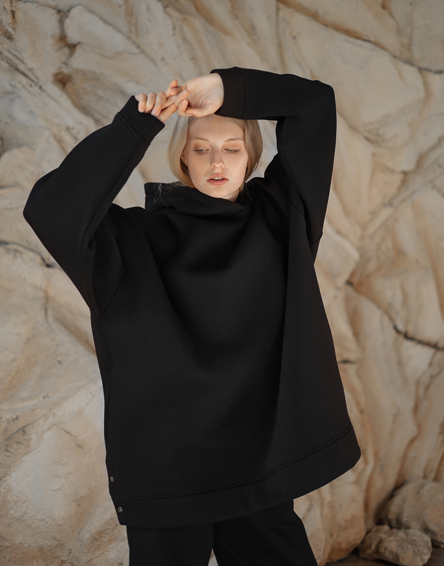 IMG_6350 Худі подовжений з кнопками утеплений чорний MMSW (MMSW_OWOS-28) - фото 3