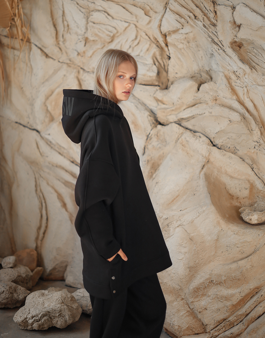 IMG_6369 Худі подовжений з кнопками утеплений чорний MMSW (MMSW_OWOS-28) - фото 5