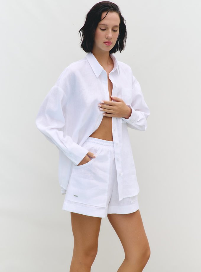 Шорти лляні з накладними кишенями SS білі MMSW (MMSW_Sh-SSM-WH)