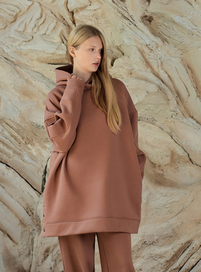 Худі подовжений  з кнопками утеплений карамельний MMSW (MMSW_OWOS-14)