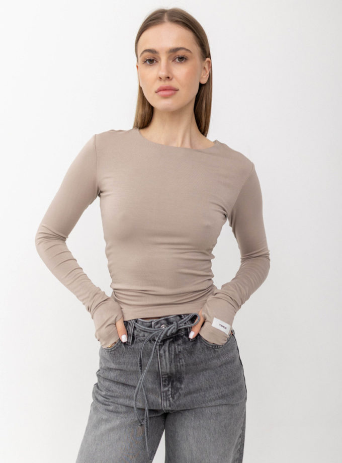 Лонгслів базовий подовжений беж TWICE (TWC_LB2403232071)