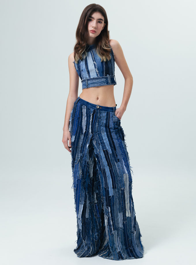 Топ джинсовий апсайкл синій CHERESHNIVSKA (CHRSHNVSK_23137)