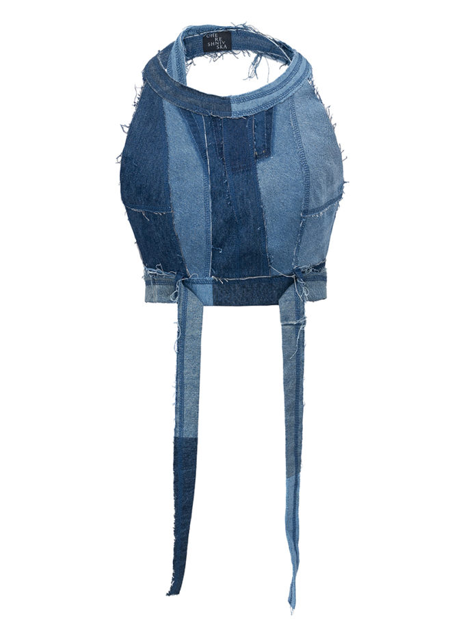 Топ джинсовий апсайкл синій CHERESHNIVSKA (CHRSHNVSK_23137)